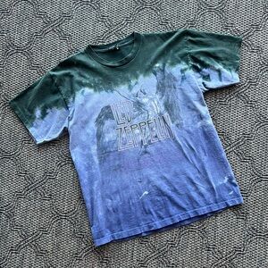 Vintage 90s Singe Stitch Led Zeppelin Icarus Liquid Blue Tie Dye Shirt Fits L